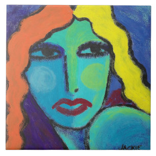 What Now? Colourful Abstract Portrait of a Woman Tile