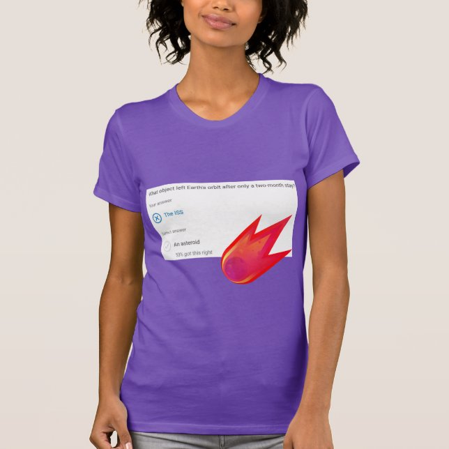 What object left Earth's orbit after only T-Shirt  (Front)