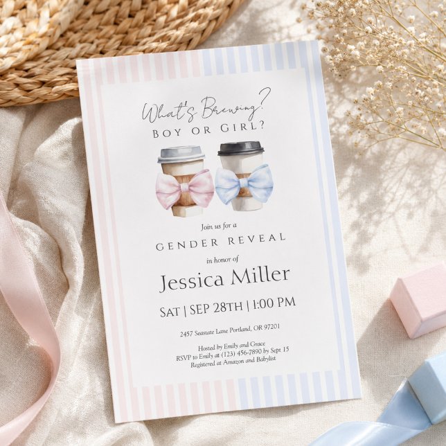 What’s Brewing Coffee Gender Reveal Invitation (Creator Uploaded)
