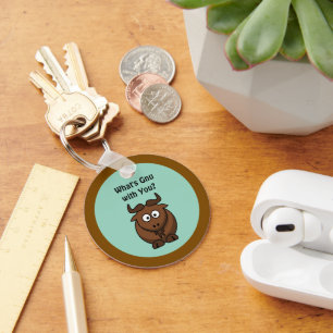 What’s Gnu, Funny Buffalo Cartoon Animal Pun Key Ring