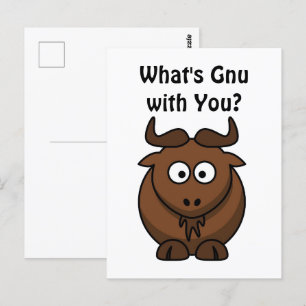 What’s Gnu, Funny Buffalo Cartoon Animal Pun Postcard