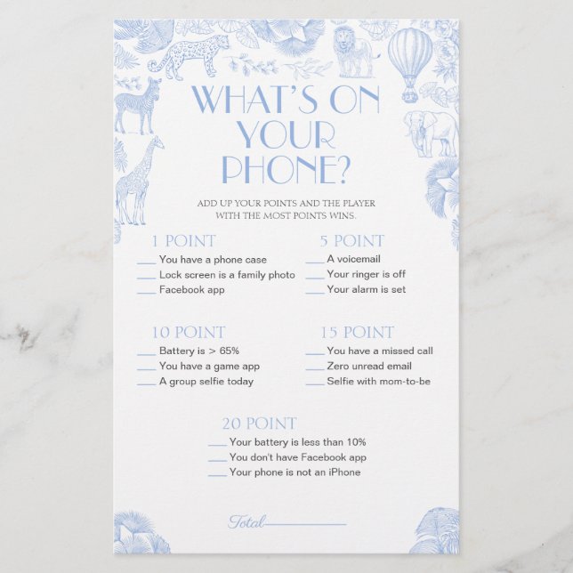 What’s on your phone Baby Shower Game Card (Front)