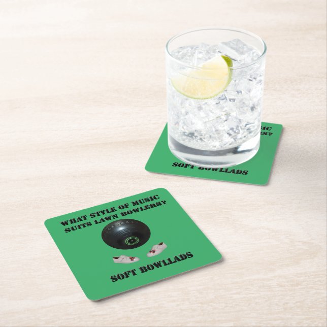 What Style Of Music Suits Lawn Bowlers,  Square Paper Coaster (Insitu)