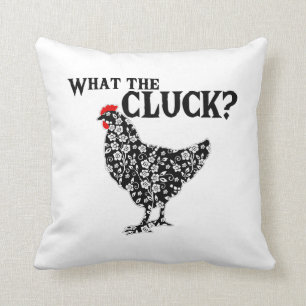 What The Cluck Floral Black White Red Chicken Cushion