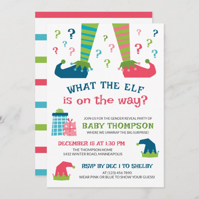 What the Elf Is On the Way Gender Reveal Invitation (Front/Back)
