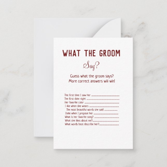 what the groom say bridal shower game card (Front)