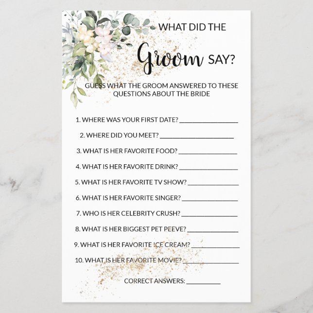 What the Groom Say Herbal & Greenery Game  Flyer (Front)