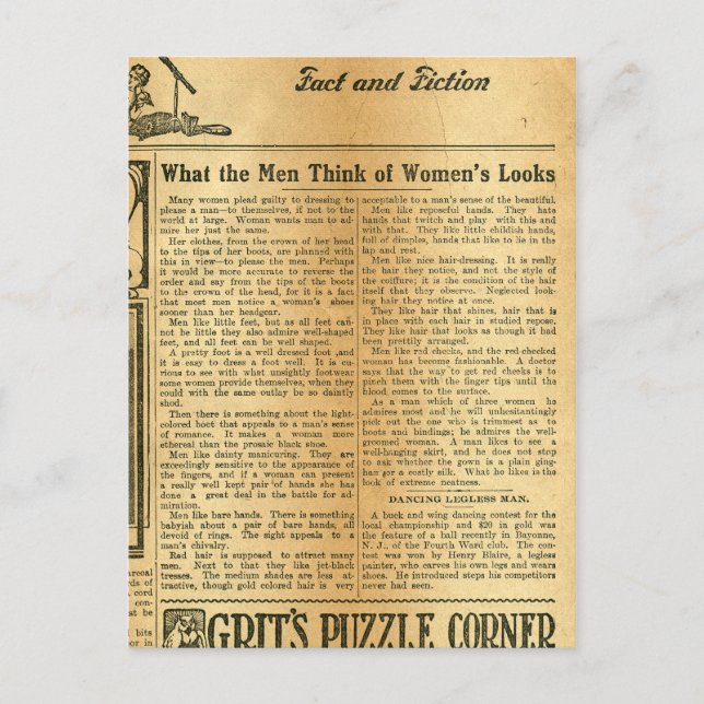 What the Men Think of Women's Looks 1907 Postcard (Front)