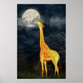 What the moon tastes like? Giraffe and Moon Poster