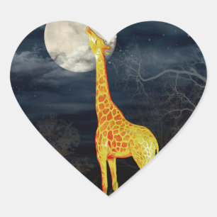 What the moon tastes like? Giraffe and Moon Sticke Heart Sticker