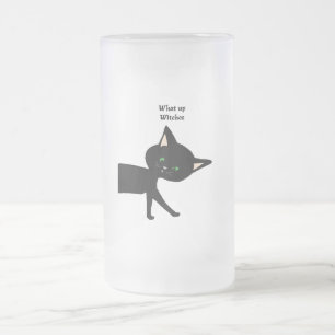 What Up Witches!  Funny Black Cat with Green Eyes Frosted Glass Beer Mug