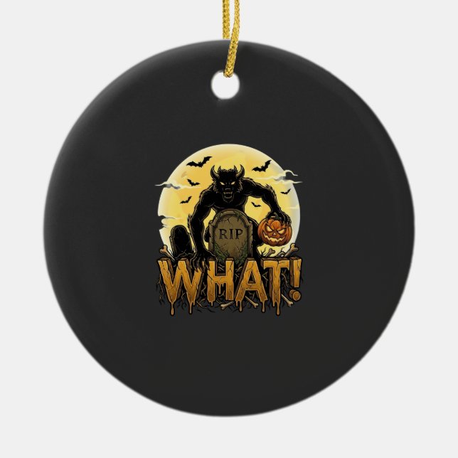What Werewolf Pumpkin Tombstone Full Moon Ceramic Tree Decoration (Front)