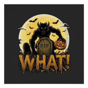 What Werewolf Pumpkin Tombstone Full Moon Poster