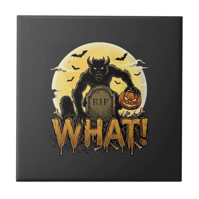What Werewolf Pumpkin Tombstone Full Moon Tile (Front)