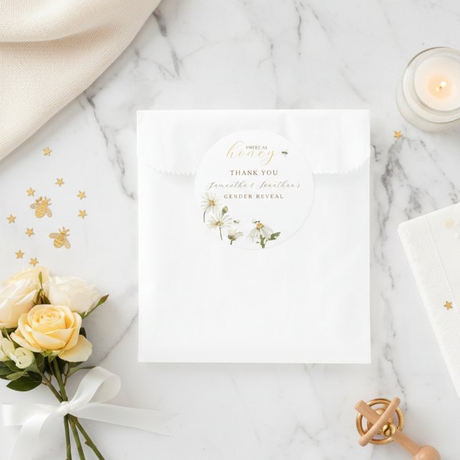 What Will Baby Be Gender Reveal Classic Round Sticker (Sweet as honey Gender Reveal Sticker)