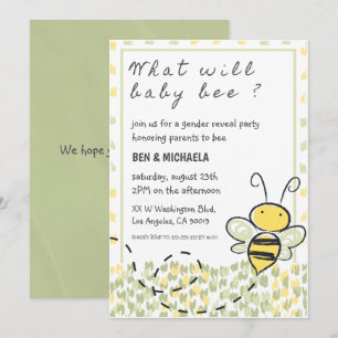 What Will Baby Bee Baby Shower Bee Gender Reveal Invitation