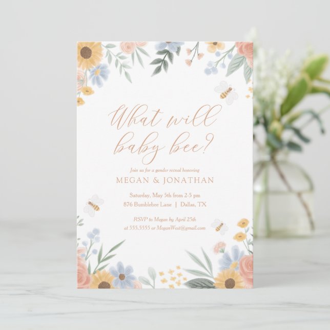 What Will Baby Bee Bumblebee Gender Reveal Invitation (Standing Front)