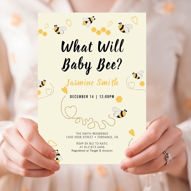 What Will Baby Bee Bumblebee Gender Reveal Modern Invitation (Bee)
