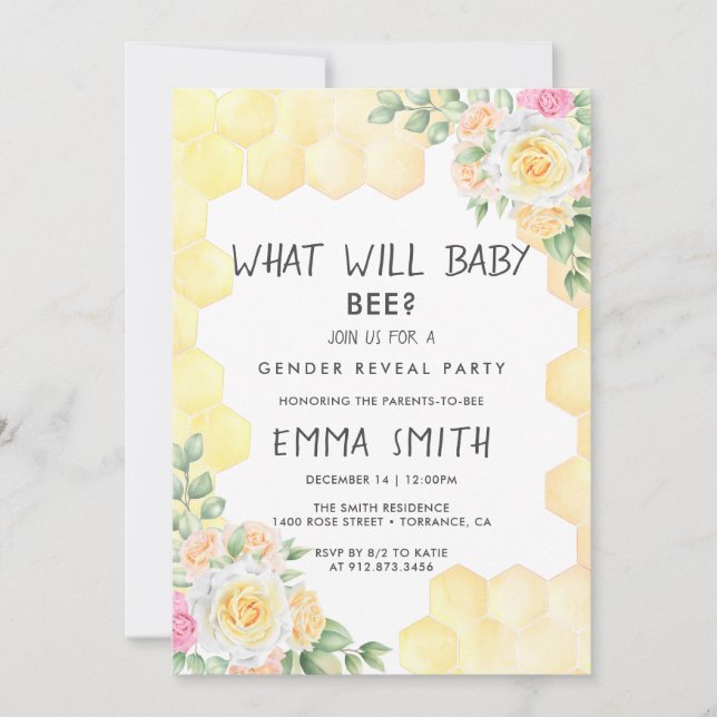 What Will Baby Bee Cute Gender Reveal Party Invitation (Front)