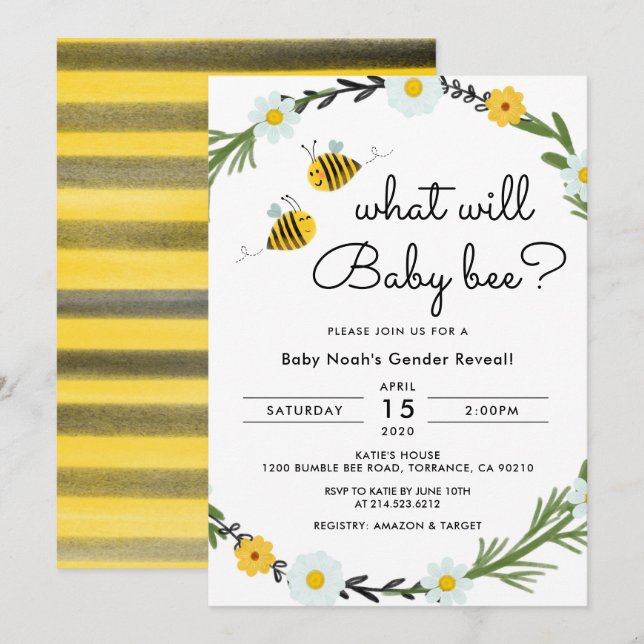 What Will Baby Bee Gender Reveal Baby Shower Invitation (Front/Back)
