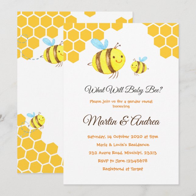 What Will Baby Bee Gender Reveal Bee Party Invitation (Front/Back)