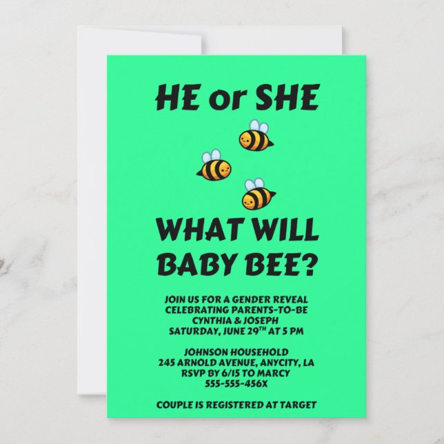 What Will Baby Bee Gender Reveal Invitation (Front)