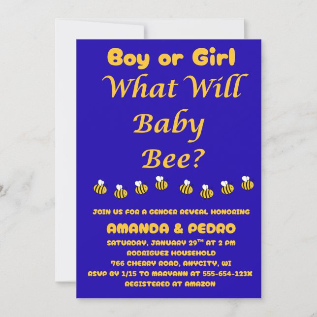 What Will Baby Bee Gender Reveal Invitation (Front)