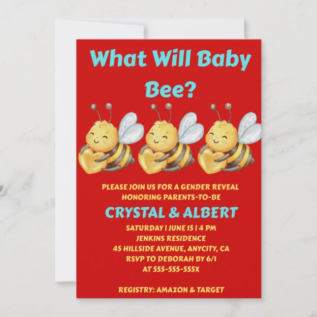 What Will Baby Bee Gender Reveal Invitation (Front)