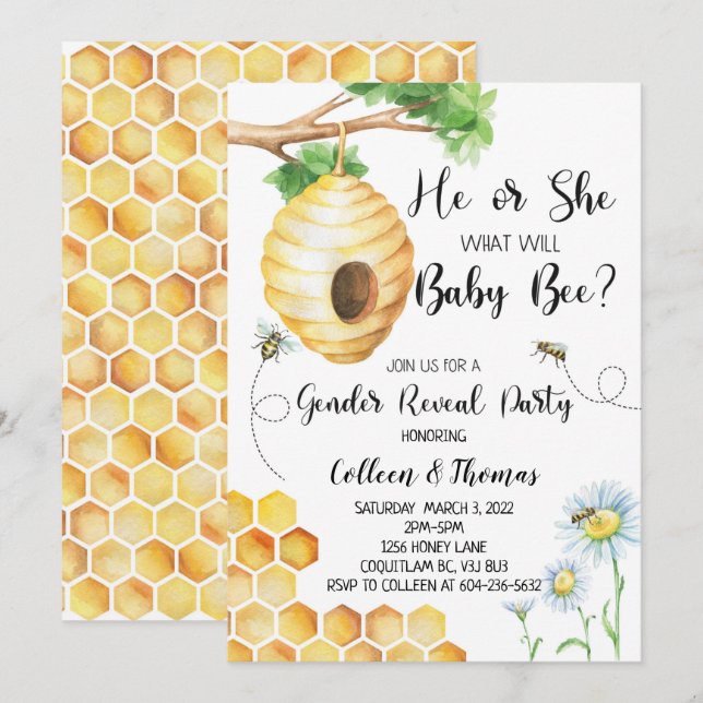 What will Baby Bee Gender Reveal Invitation  (Front/Back)