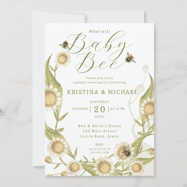 What will Baby Bee Gender Reveal Invitation (Front)