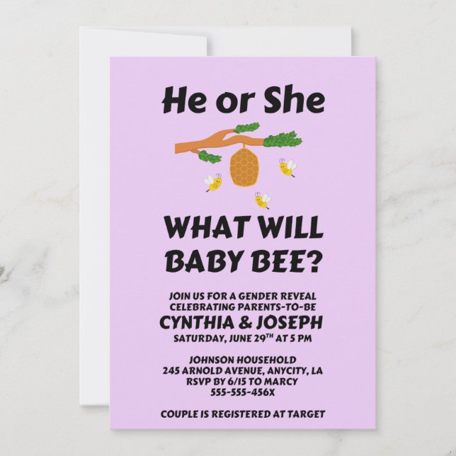 What Will Baby Bee Gender Reveal Invitation (Front)