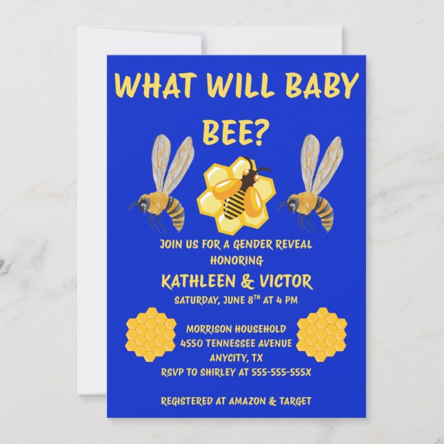 What Will Baby Bee Gender Reveal Invitation (Front)