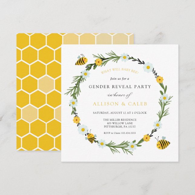 What will baby Bee Gender Reveal Invitation (Front/Back)