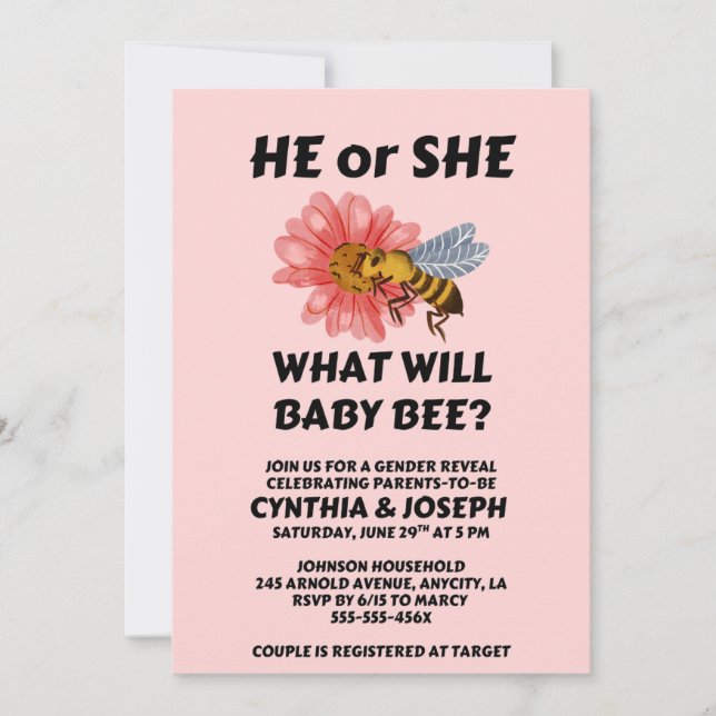What Will Baby Bee Gender Reveal Invitation (Front)