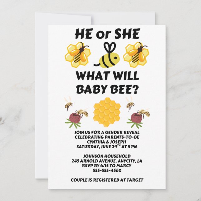 What Will Baby Bee Gender Reveal Invitation (Front)