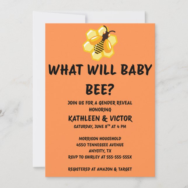 What Will Baby Bee Gender Reveal Invitation (Front)