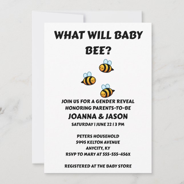 What Will Baby Bee Gender Reveal Invitation (Front)