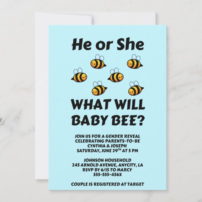 What Will Baby Bee Gender Reveal  Invitation (Front)