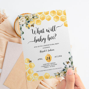 What will baby Bee gender reveal invitation. Invitation