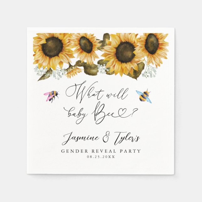 What Will Baby Bee Gender Reveal Napkin (Front)