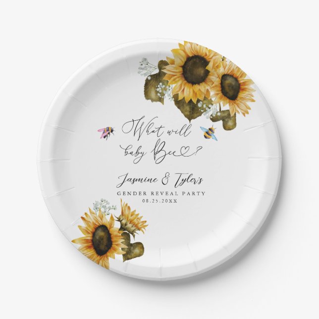 What Will Baby Bee Gender Reveal Paper Plate (Front)