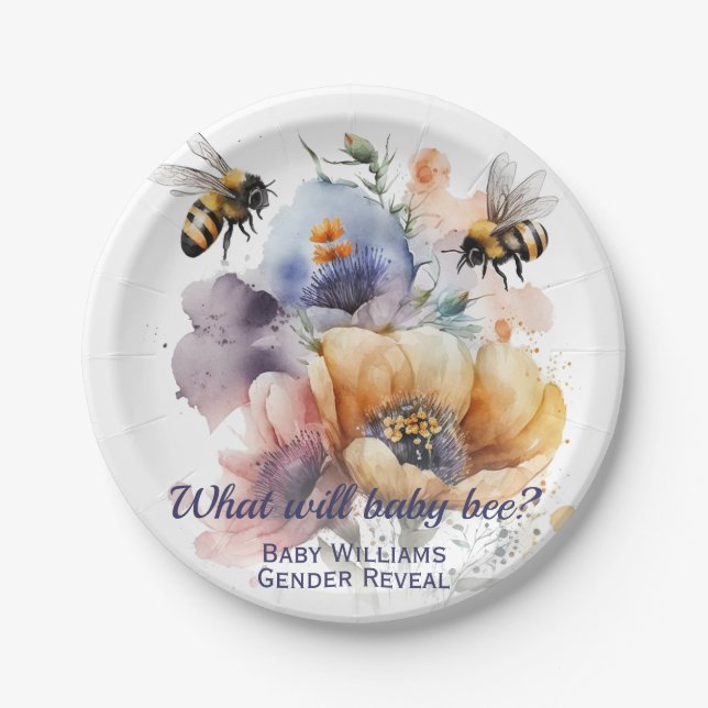 What Will  Baby Bee Gender Reveal Paper Plate (Front)