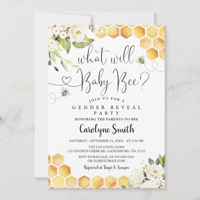 What Will Baby Bee Gender Reveal Party Baby Bee Invitation (Front)