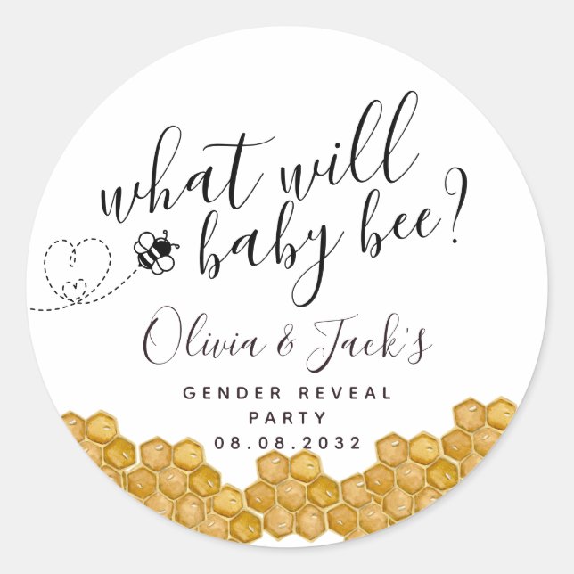 What Will Baby Bee Gender Reveal Party Classic Round Sticker (Front)
