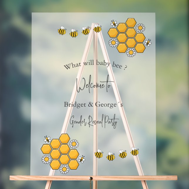 what will baby bee gender reveal party frosted acrylic sign (Neutral)
