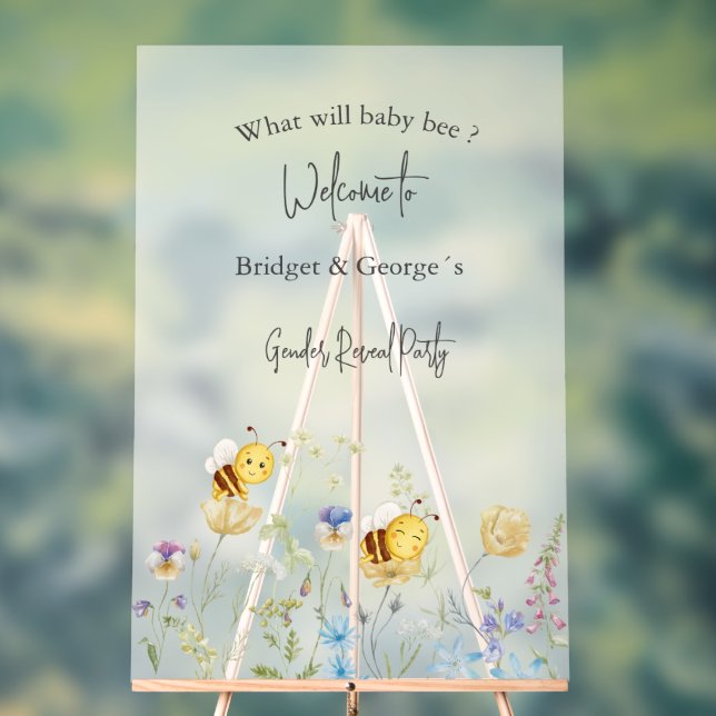 what will baby bee gender reveal party frosted acrylic sign (Neutral)