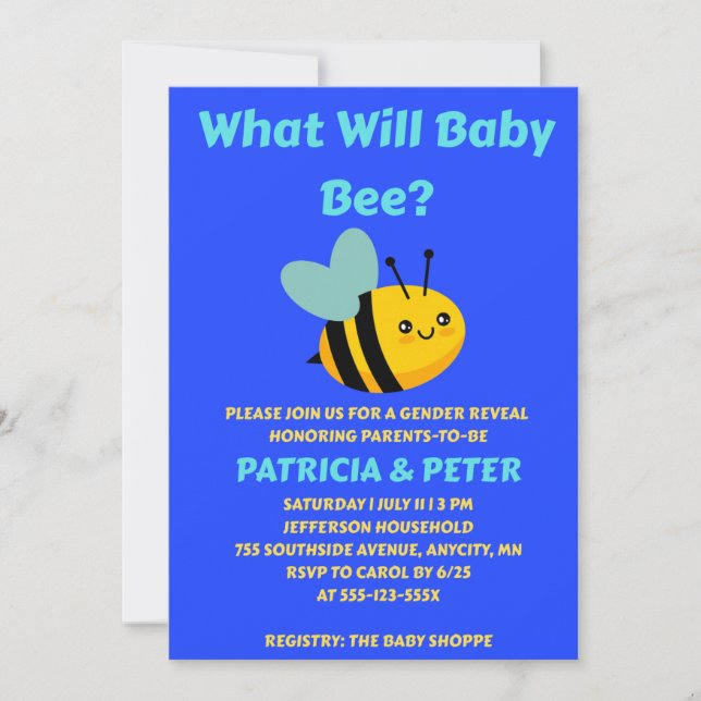 What Will Baby Bee gender reveal party Invitation (Front)