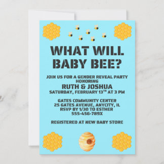 What Will Baby Bee gender reveal party Invitation