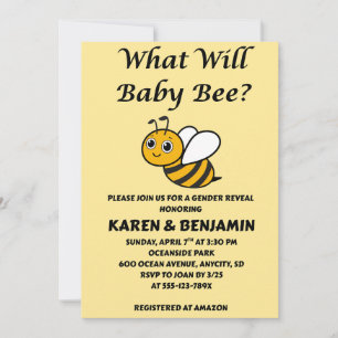 What Will Baby Bee gender reveal party Invitation