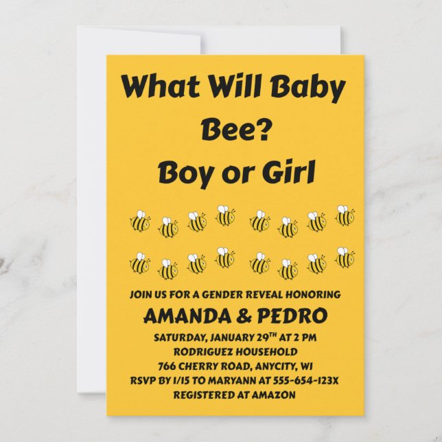 What Will Baby Bee gender reveal party Invitation (Front)
